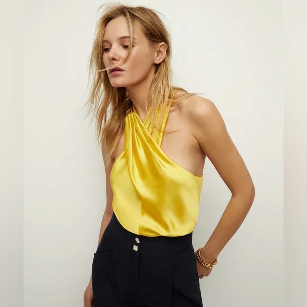 Veronica Beard Stewart Silk Top in sunset yellow